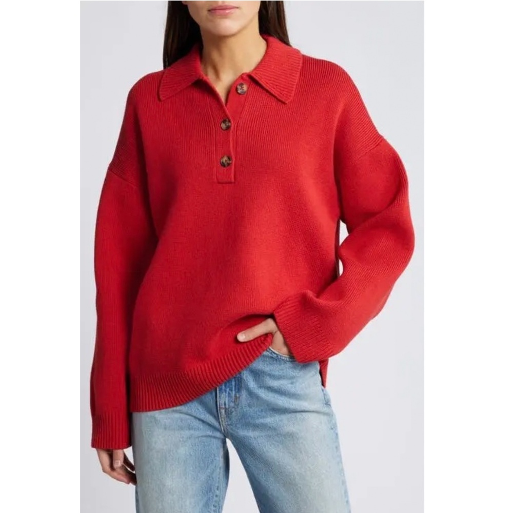 REFORMATION Brooklyn Organic Cotton Polo Sweater in Sundried Tomato - S - Picture 2 of 13
